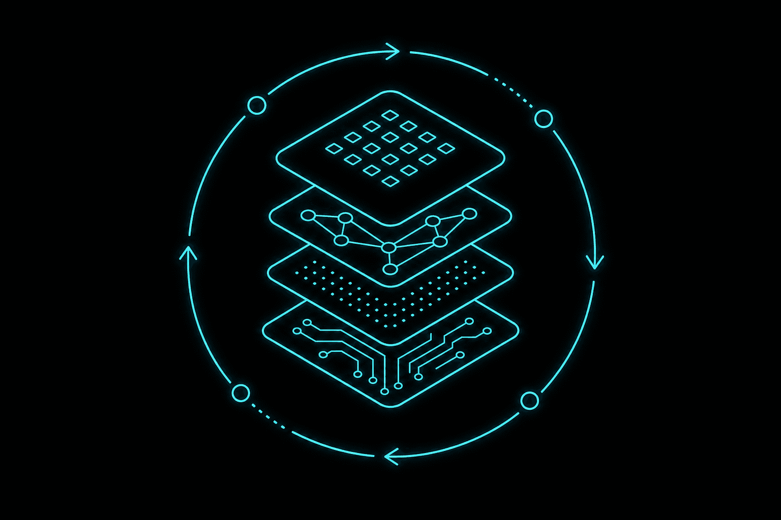 Layered AI stack signal icon