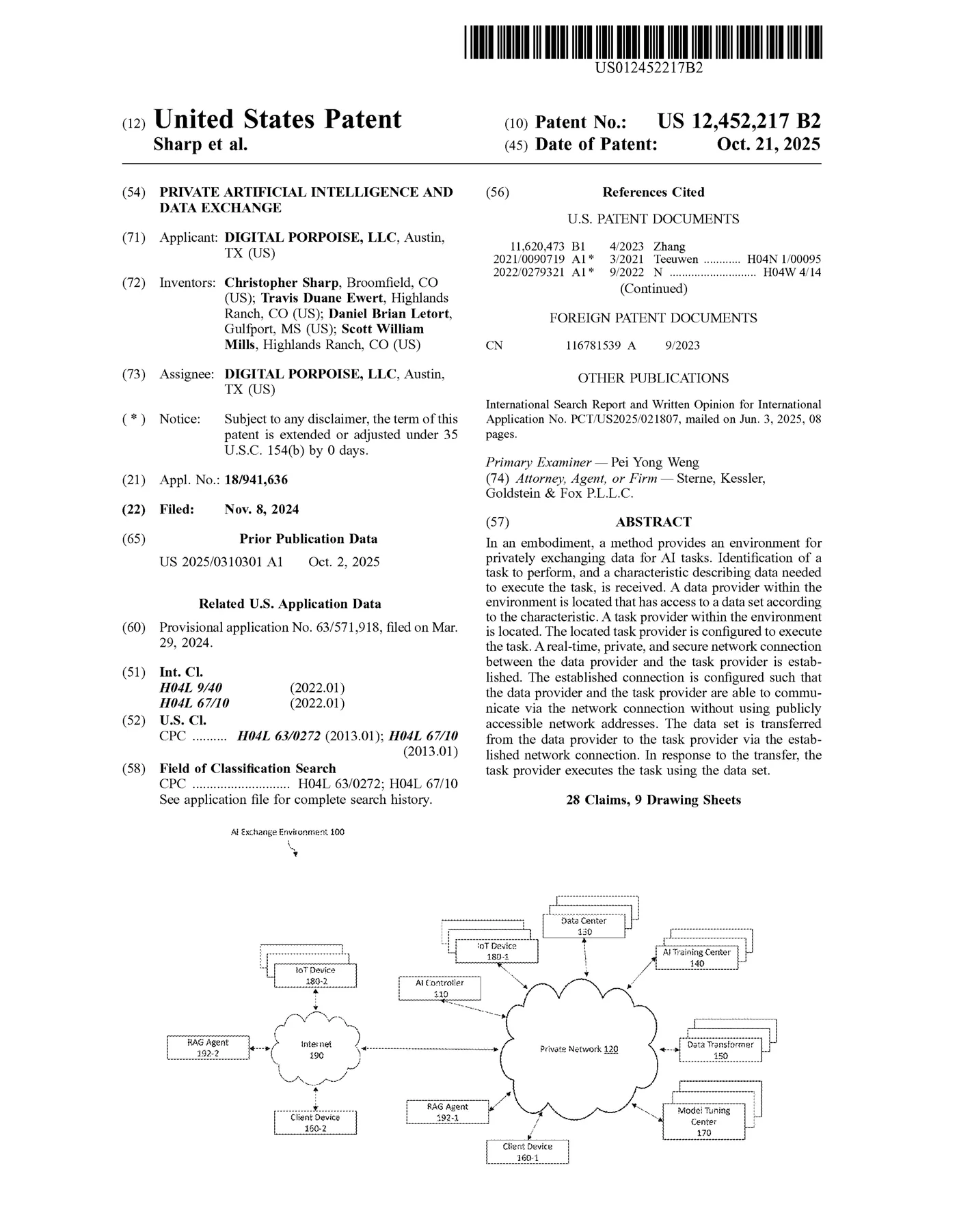 Front page of U.S. Patent 12,452,217