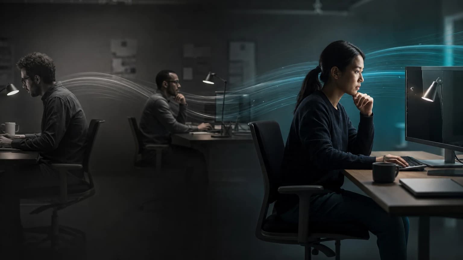 An editorial scene for Accenture contrasts writes implementation and test code manually. with receives inline code suggestions and accepts, edits, or rejects them. in the github copilot-assisted daily engineering work workflow.