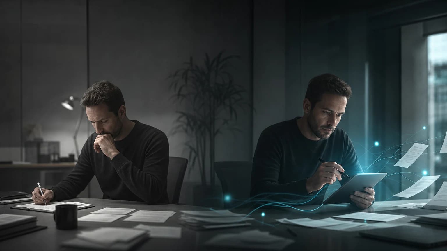 An editorial scene for Boston Consulting Group contrasts analyze source materials, generate ideas, and draft recommendations unaided by gpt-4. with delegate or interleave ideation, analysis, and drafting with the model. in the gpt-4 integrated into individual consulting task flows workflow.