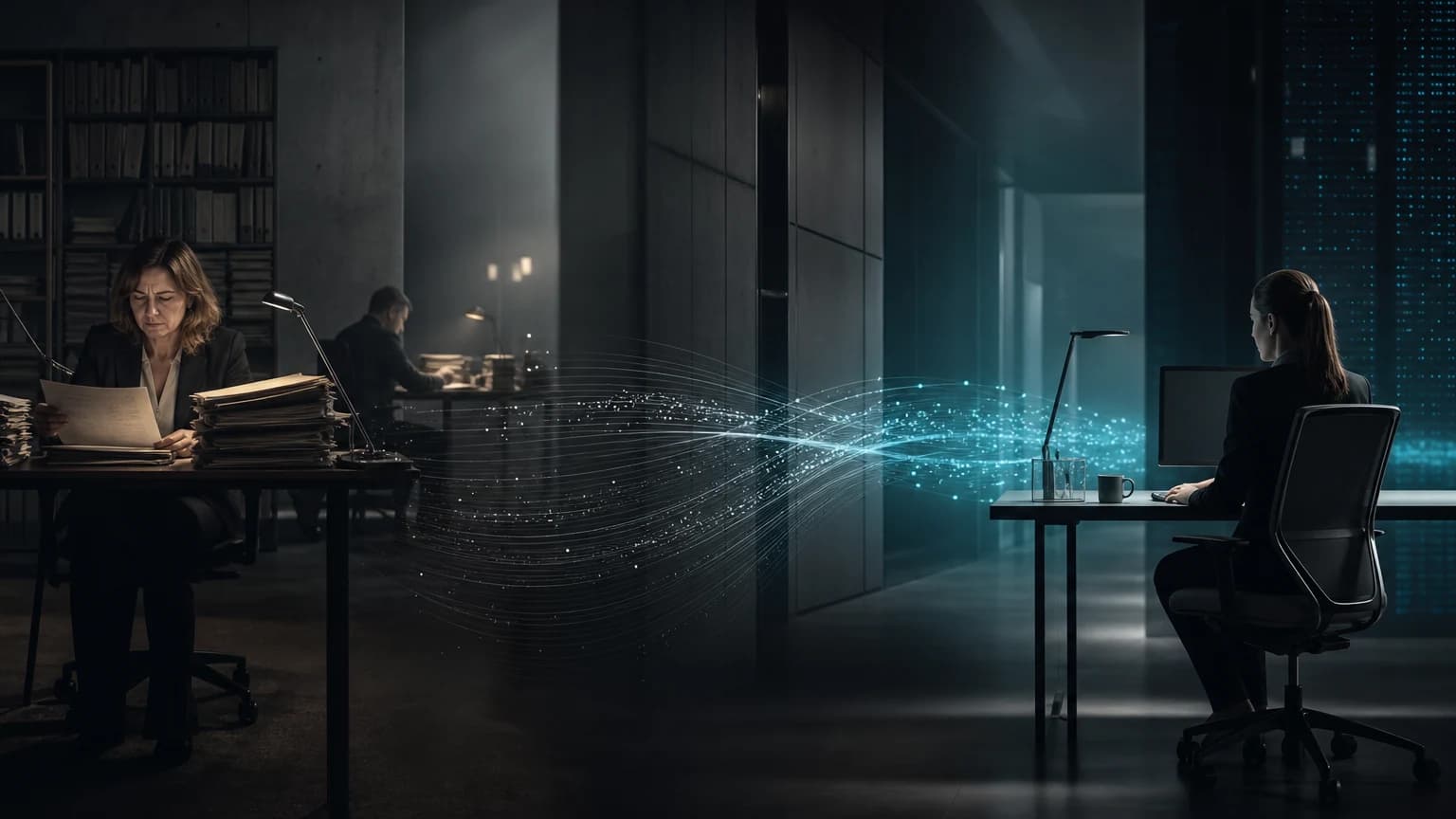 An editorial scene for Danske Bank contrasts apply human-authored fraud rules to transactions. with score millions of transactions in real time using learned patterns and latent features. in the machine-learning and deep-learning transaction fraud scoring workflow.