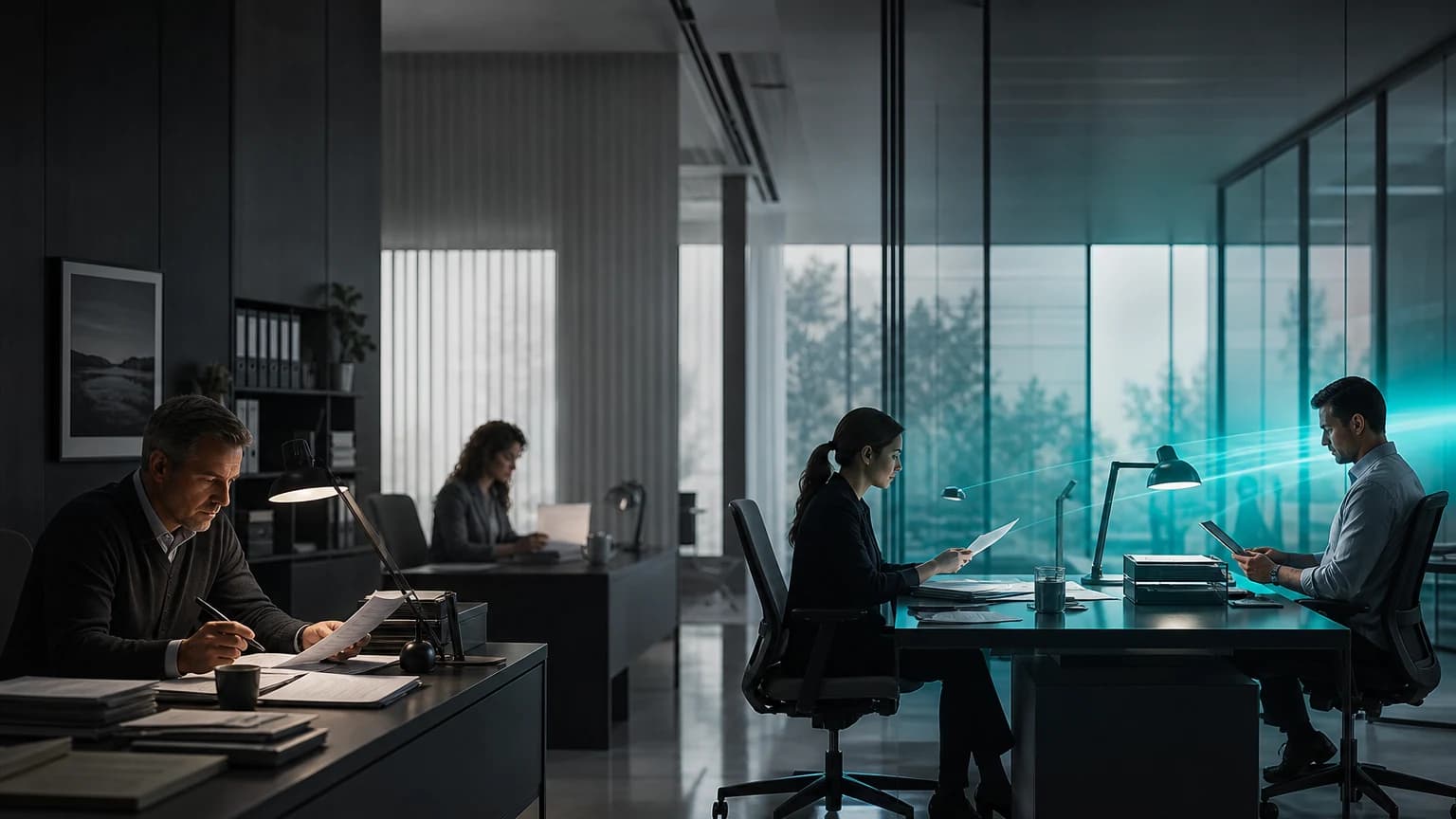 An editorial scene for John Hancock / Manulife contrasts submits a quick quote inquiry with general applicant information. with extracts inquiry data and guidance, then drafts a preliminary assessment and agent email for simpler cases. in the genai quick quote preliminary assessments workflow.