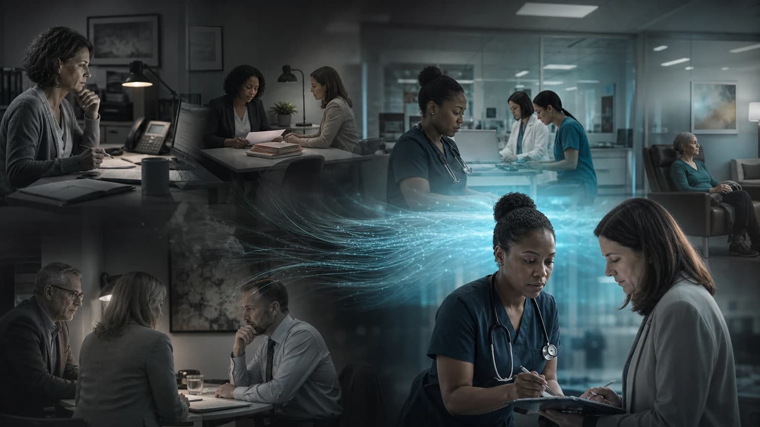 An editorial scene for Tempus AI TIME / TriHealth Cancer Institute contrasts screens available patients against non-time trial criteria and confirms possible eligibility. with re-runs eligibility searches when patient data or trial criteria change and produces candidate matches. in the population-scale matching with rapid activation workflow.