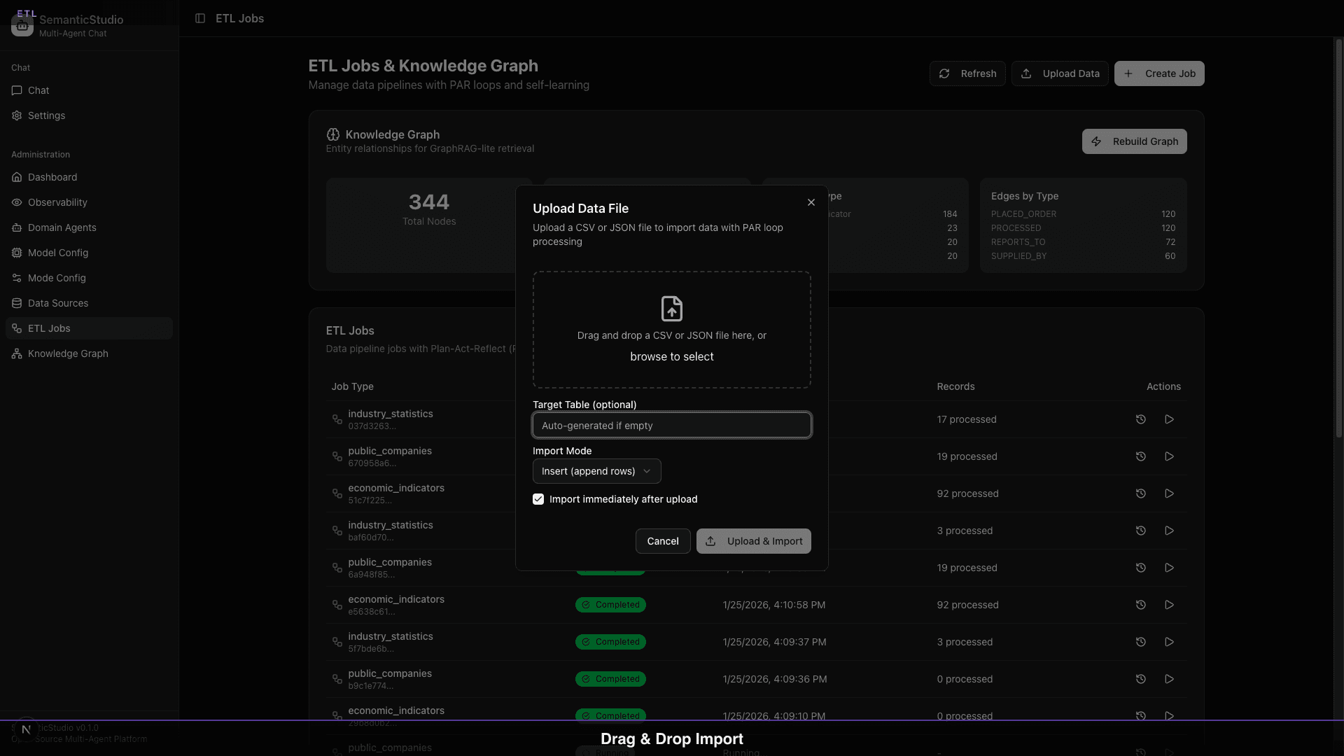 SemanticStudio file upload menu showing supported formats